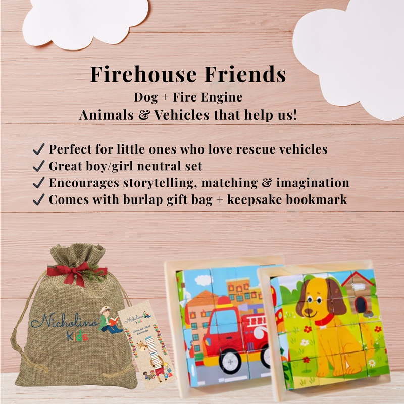 Nicholino Kids Wooden Block Puzzle Sets – Choose Your Adventure (Set of 2) + Burlap Gift Bag