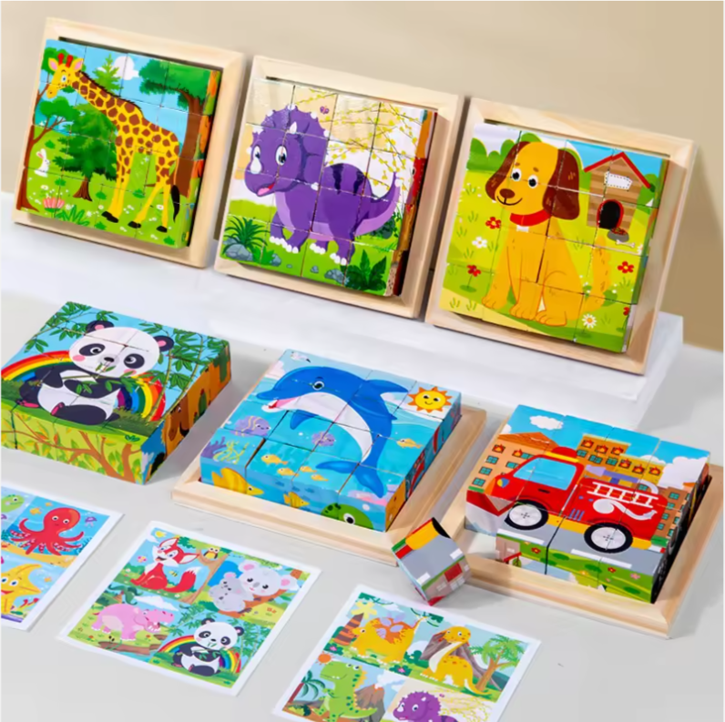 Nicholino Kids Wooden Block Puzzle Sets – Choose Your Adventure (Set of 2) + Burlap Gift Bag