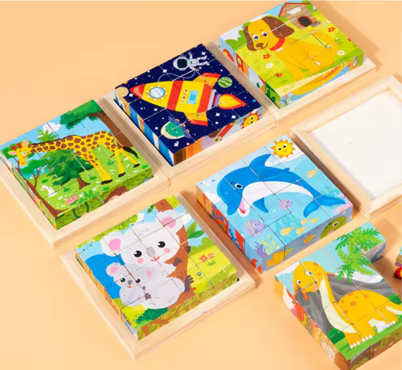 Nicholino Kids Wooden Block Puzzle Sets – Choose Your Adventure (Set of 2) + Burlap Gift Bag