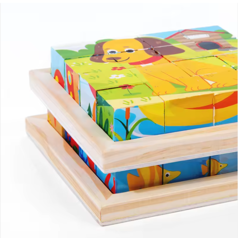 Nicholino Kids Wooden Block Puzzle Sets – Choose Your Adventure (Set of 2) + Burlap Gift Bag