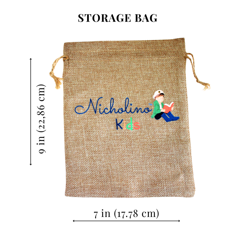 Nicholino Kids Wooden Block Puzzle Sets – Choose Your Adventure (Set of 2) + Burlap Gift Bag